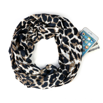 Women Men Fashion Infinity Scarves With Zipper Pocket  - Novelty Wrap Travel Scarf with Hidden Pocket